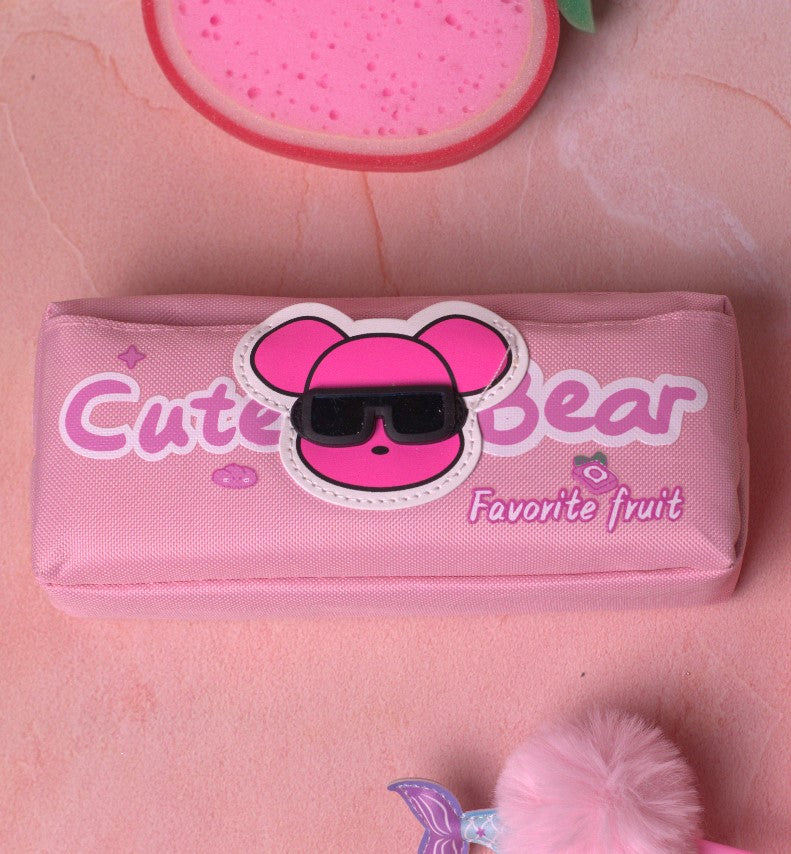 Cute bear stationary pouch with double zip