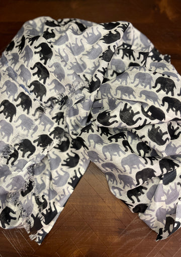 Elephant Print Scarf - Black Grey