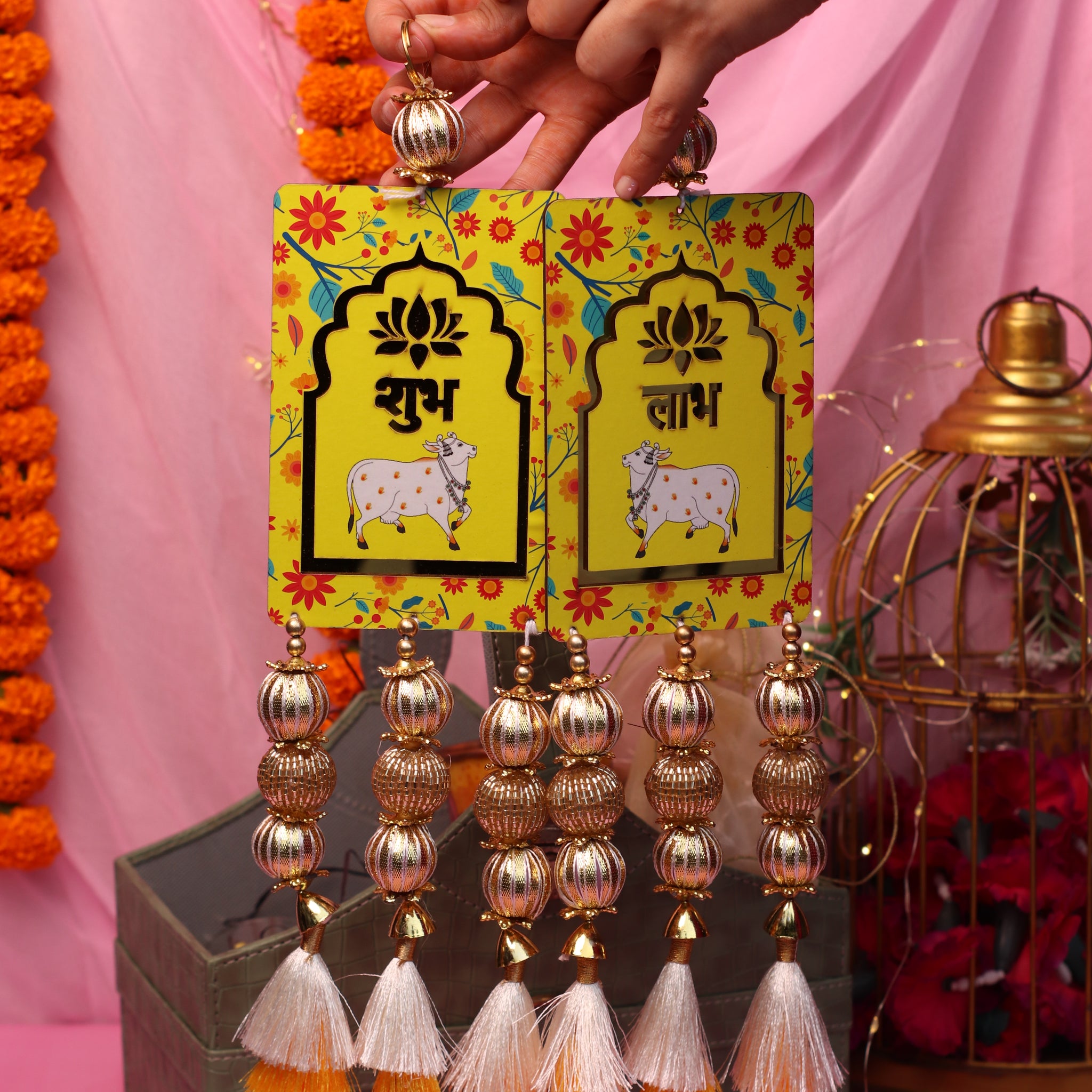 MDF Base Handcrafted Shubh Labh Hanging 10inches