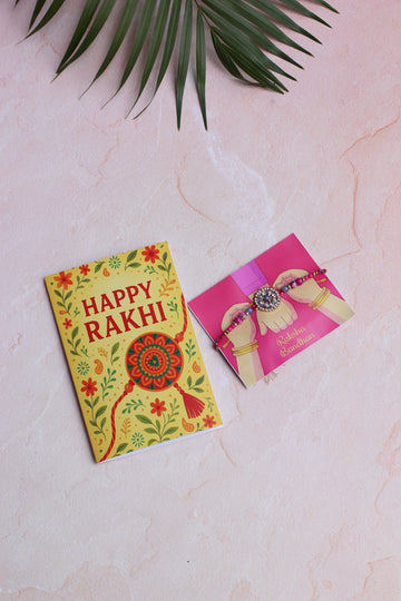 Peach red meena beaded rakhi