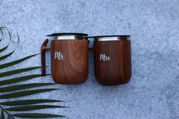 Stainless Steel Wooden Look Mr. & Mrs. Mug