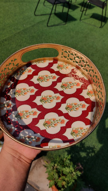 Enamel painted metal tray 8inches