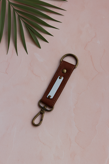 Vegan leather dark brown key chain